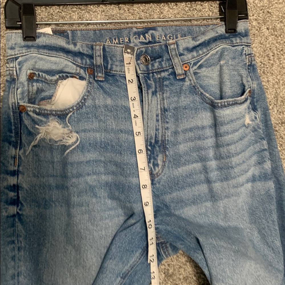 American Eagle Distressed Highest Rise Baggy Straight Jeans Size 6 Regular - Picture 9 of 12